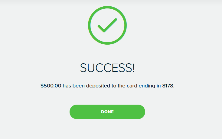 MoneyPak Deposit Success - $500 has been successfully deposited to the card - apply-moneypak.com